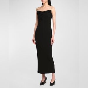 Bottega Veneta Black Strapless Column Dress with Gold Chain Straps